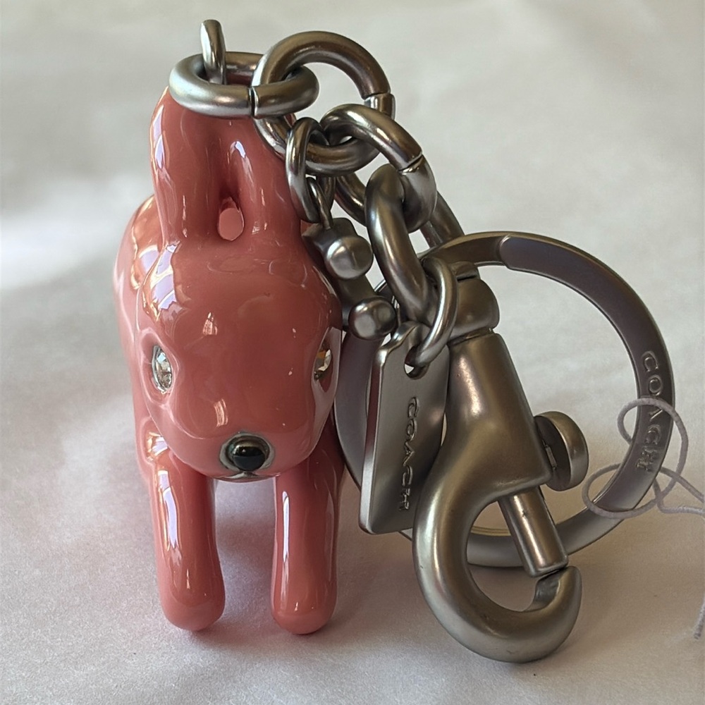 🐰🌸🐰Coach Silver and Pink Bunny Charm Key Chain 🐰🌸🐰  NWT 🐰🌸🐰 - Picture 8 of 16